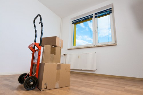 Packed household boxes ready for a Brondesbury home removal